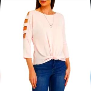 A. Byer Women's L Lattice Sleeve Twist Front Top